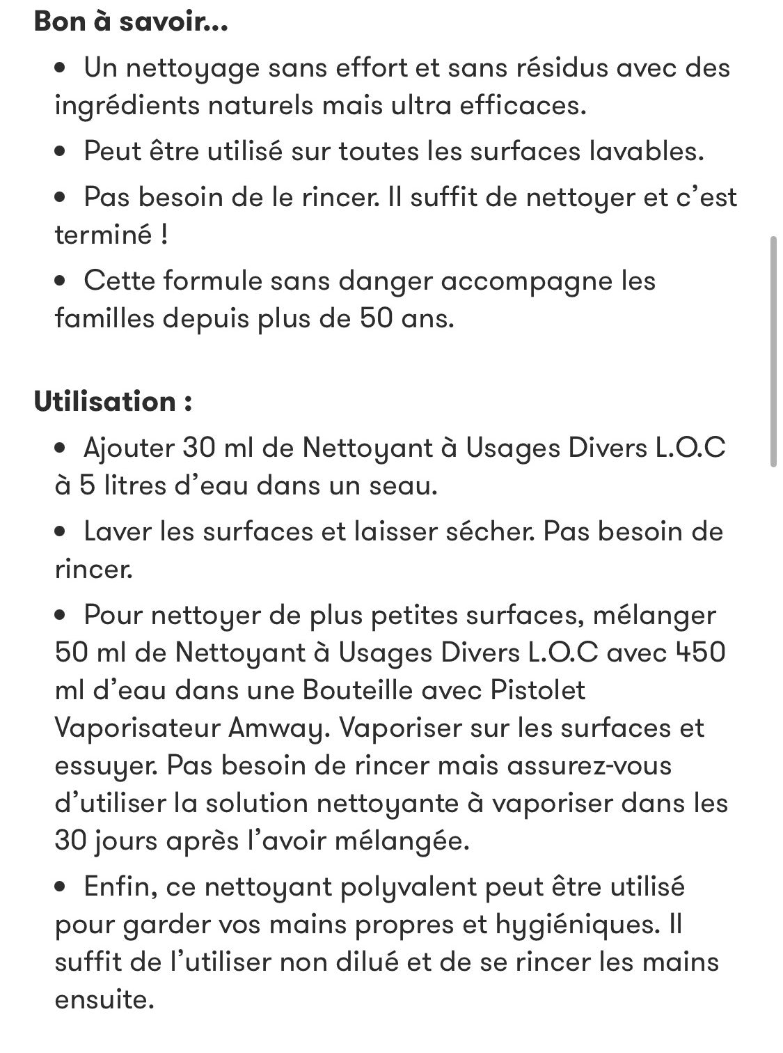 AMWAY Nettoyant Domestique Tous Usages Nettoyant à Usages Divers L.O.C.™