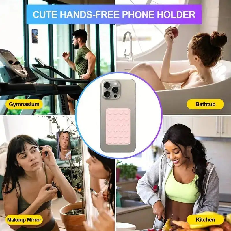 1d Support de téléphone en silicone à 24 ventouses, support mural multifonctionnel, antidérapant, simple face, adhésif, fixation arrière