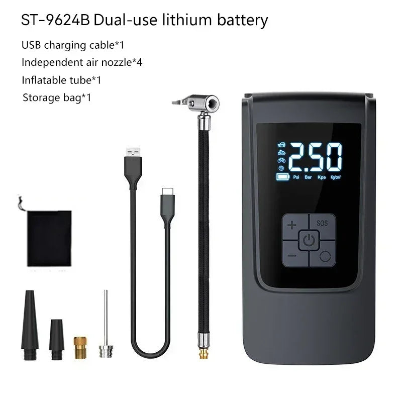 Pompe à air sans fil pour voiture, compresseur d'air portable, gonfleur de pneus électrique avec écran LCD numérique pour voiture, moto, vélo, ballon