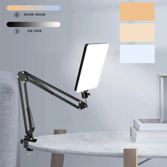 Lampe LED pour photographie, selfie, conférence, studio photo, avec support à bras ciseaux, pour zoom, diffusion en direct sur YouTube