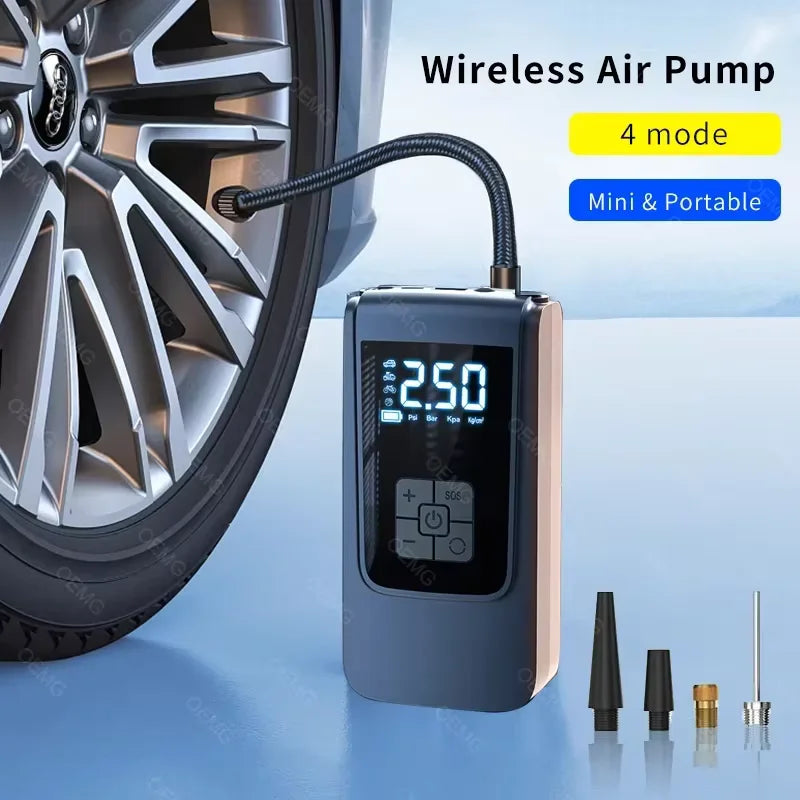 Pompe à air sans fil pour voiture, compresseur d'air portable, gonfleur de pneus électrique avec écran LCD numérique pour voiture, moto, vélo, ballon