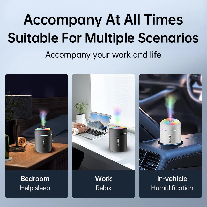Mini humidificateur d'air 180 ml, diffuseur d'arômes électrique USB, purificateur d'huiles essentielles, brumisateur d'aromathérapie, lumières pour voiture, maison, chambre à coucher