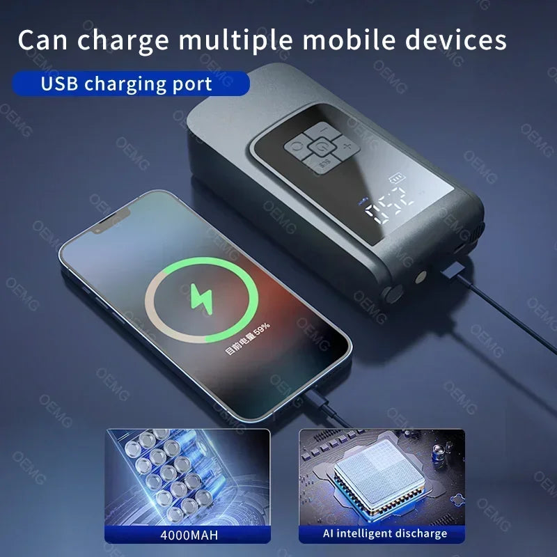 Pompe à air sans fil pour voiture, compresseur d'air portable, gonfleur de pneus électrique avec écran LCD numérique pour voiture, moto, vélo, ballon